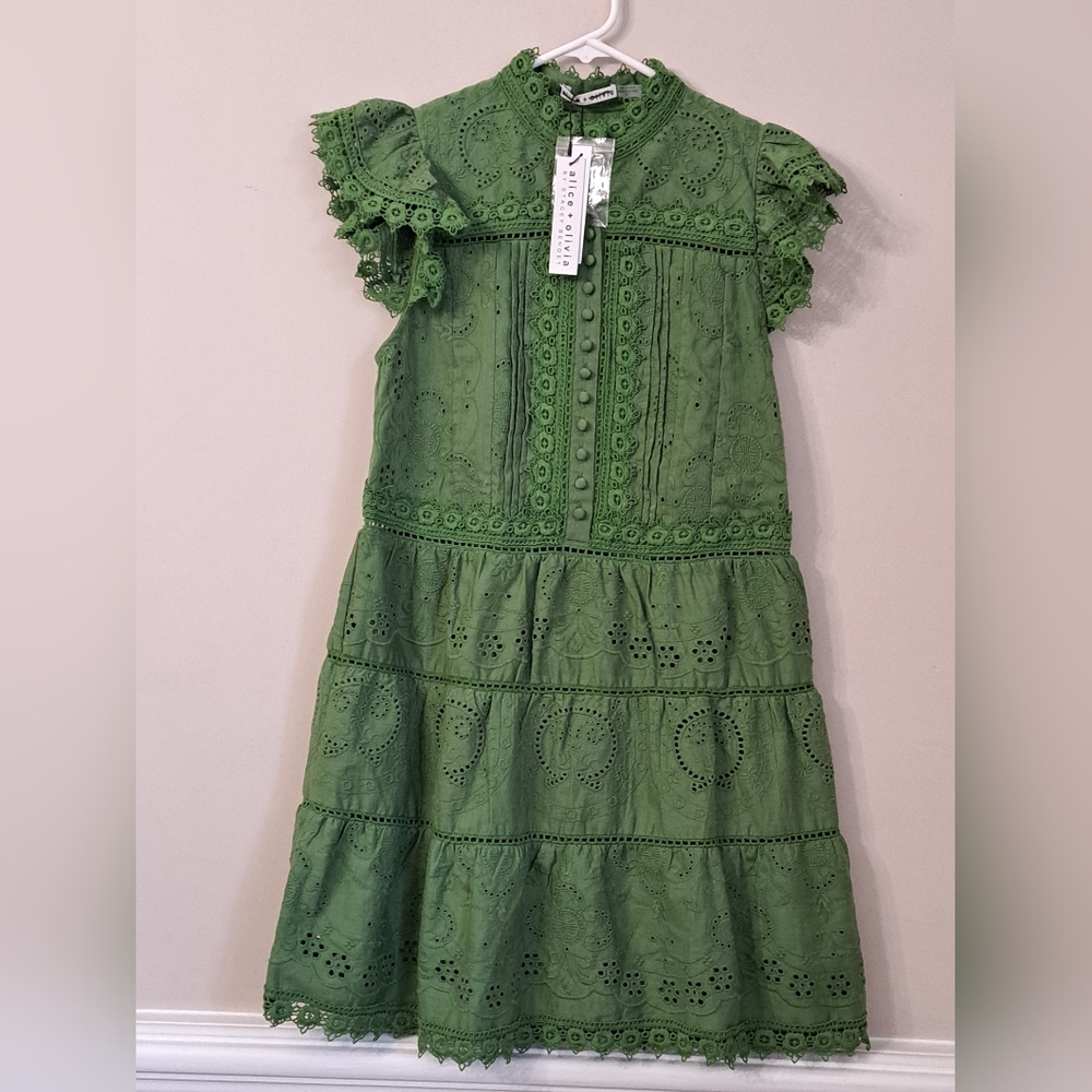 Alice + Olivia Marina Embroidered Tiered Minidress Size 2